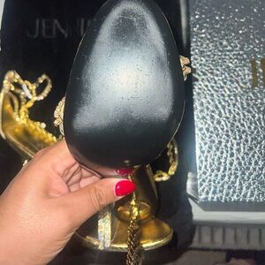 Gold Jennifer Le heels with Chain strap